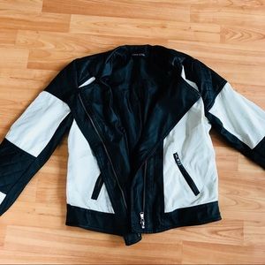 Black & White Mixed Faux Leather Jacket | New Look